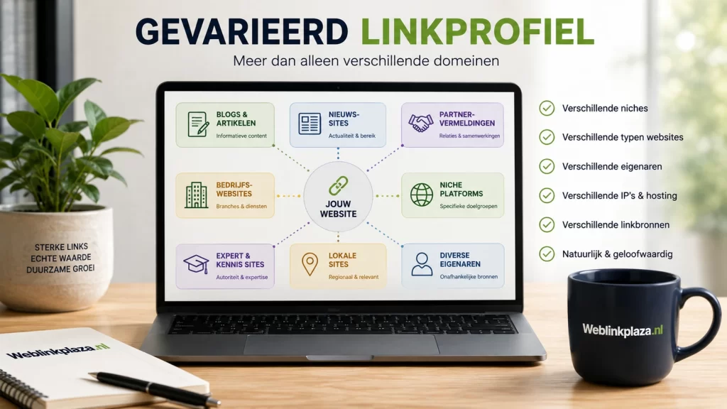 Gevarieerd linkprofiel met verschillende soorten websites en linkbronnen